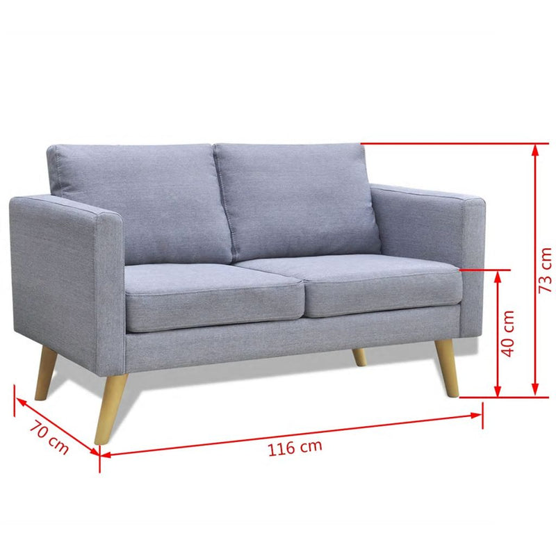 Sofa 2-Seater Fabric Light Grey