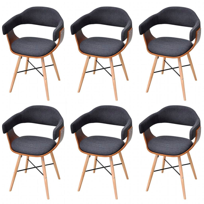 Dining Chairs 6 pcs Dark Grey Bent Wood and Fabric