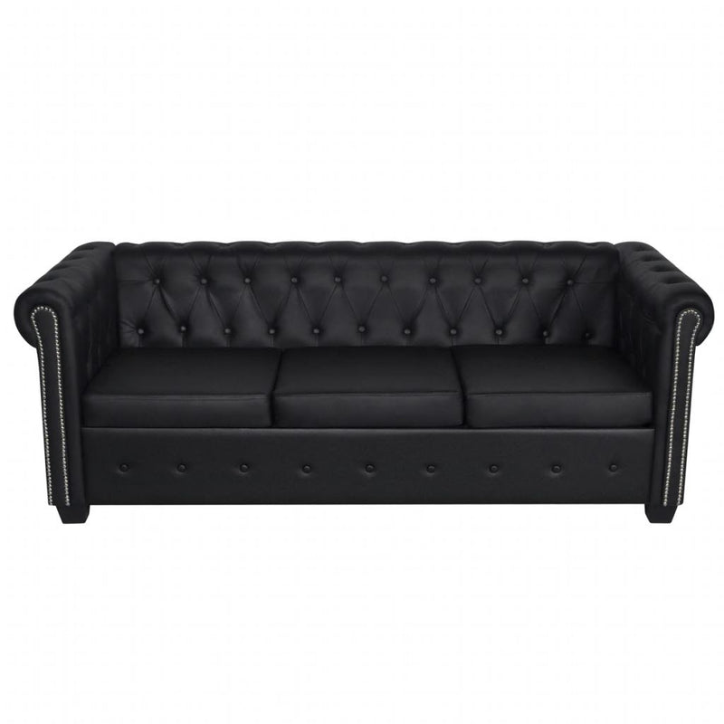 Chesterfield 3-Seater Artificial Leather Black