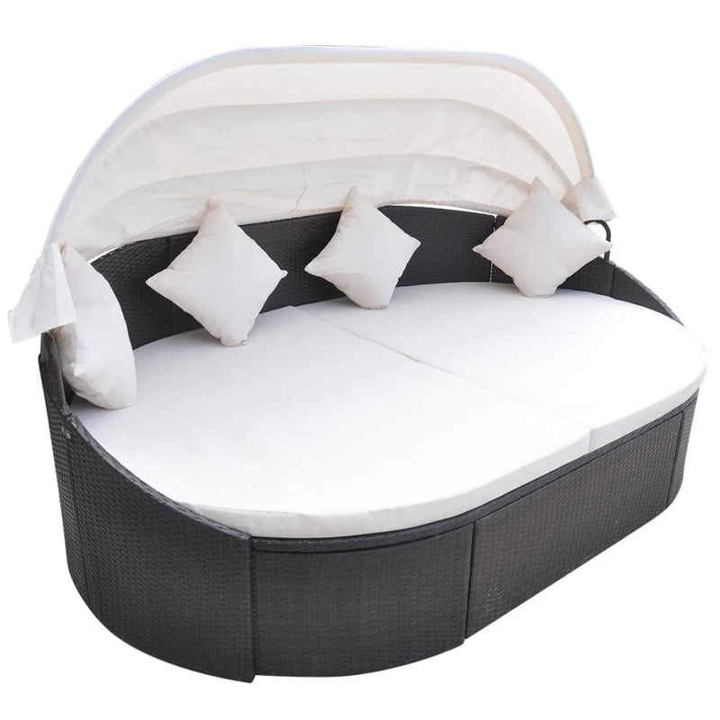 Outdoor Lounge Bed with Canopy Poly Rattan Brown