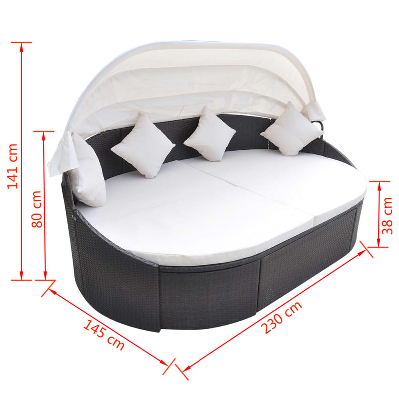 Outdoor Lounge Bed with Canopy Poly Rattan Brown