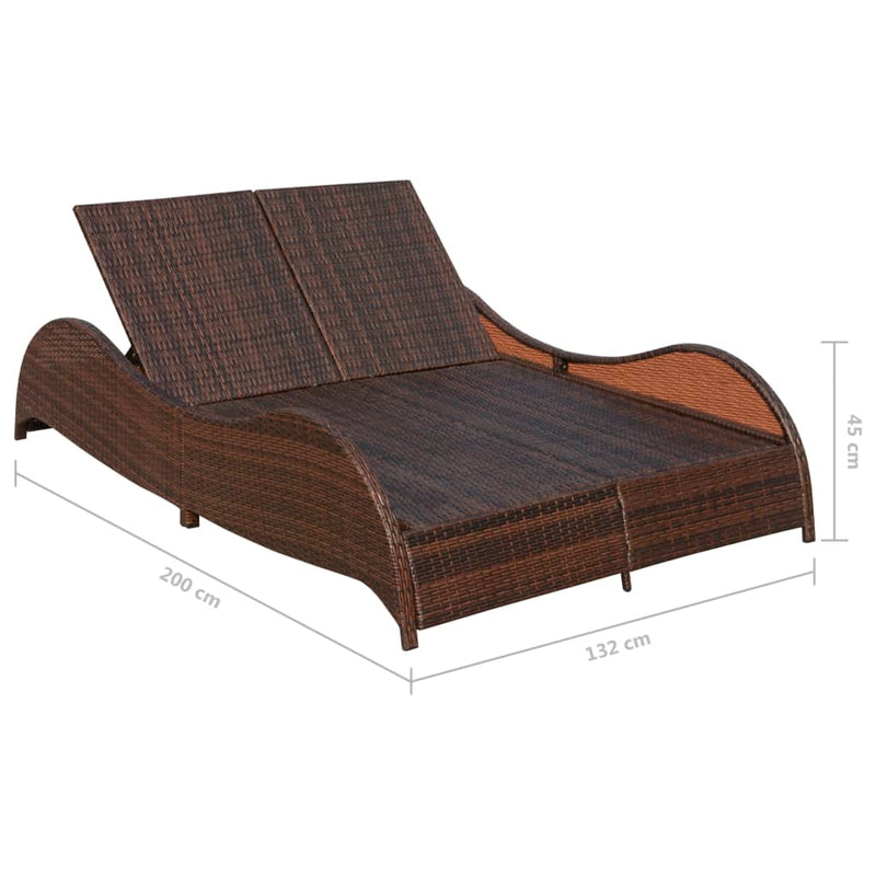 Double Sun Lounger with Cushion Poly Rattan Brown