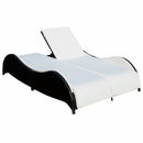 Double Sun Lounger with Cushion Poly Rattan Black