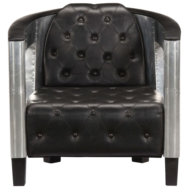 Aviator Armchair Black Real Leather