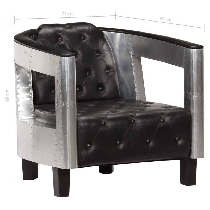 Aviator Armchair Black Real Leather