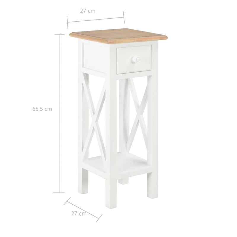 Side Table White 27x27x65.5 cm Wood