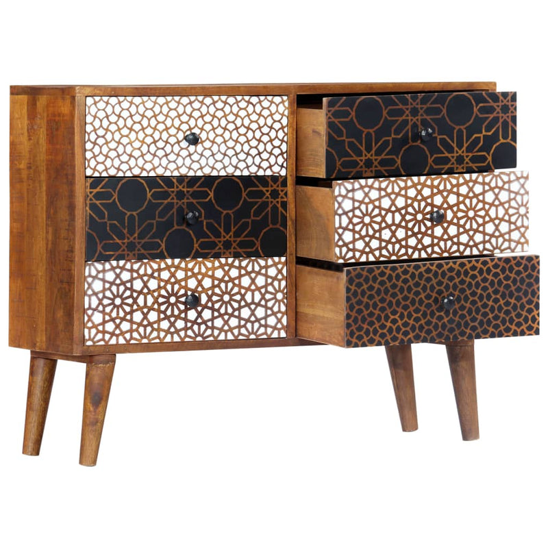 Sideboard with Printed Pattern 90x30x70 cm Solid Mango Wood