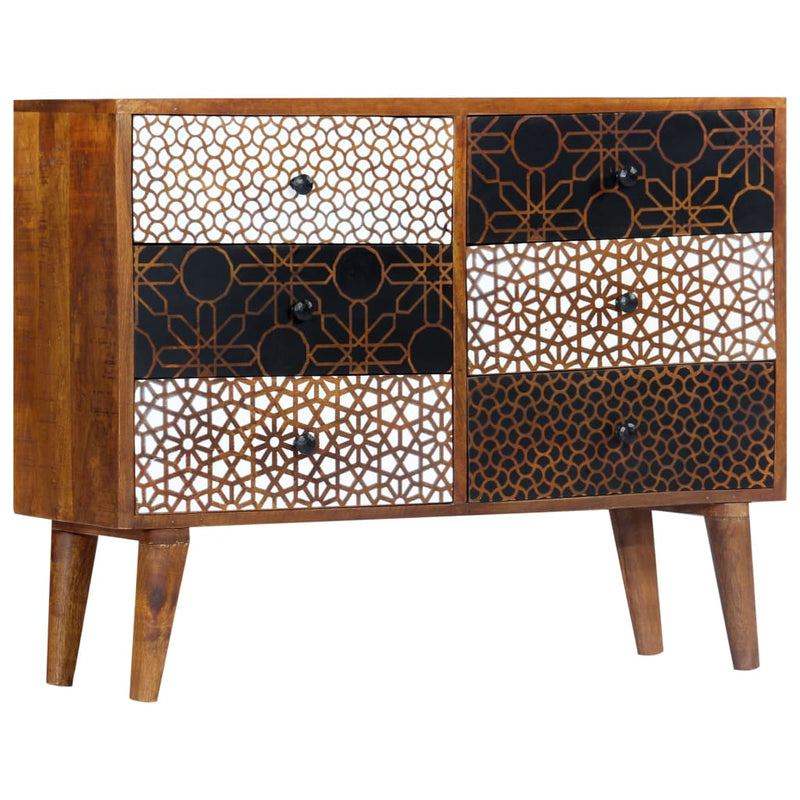 Sideboard with Printed Pattern 90x30x70 cm Solid Mango Wood