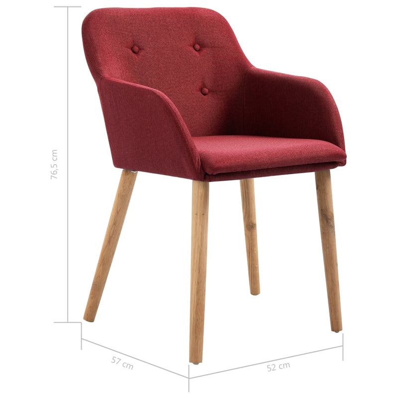 Dining Chairs 2 pcs Wine Red Fabric and Solid Oak Wood
