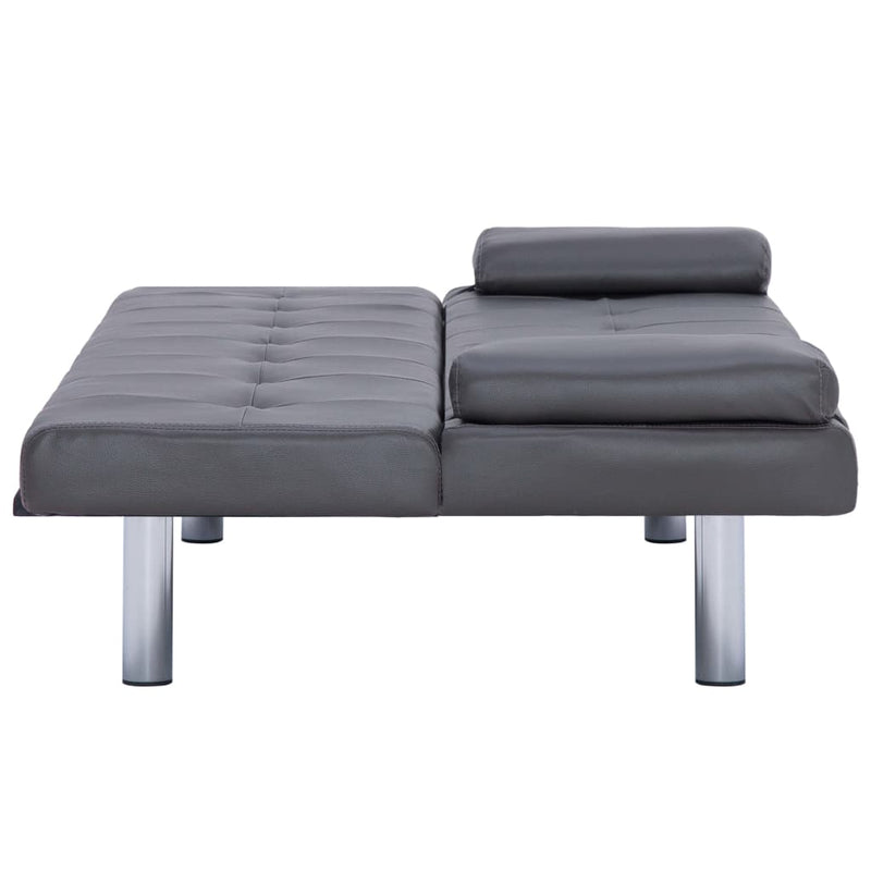 Sofa Bed with Two Pillows Grey Faux Leather