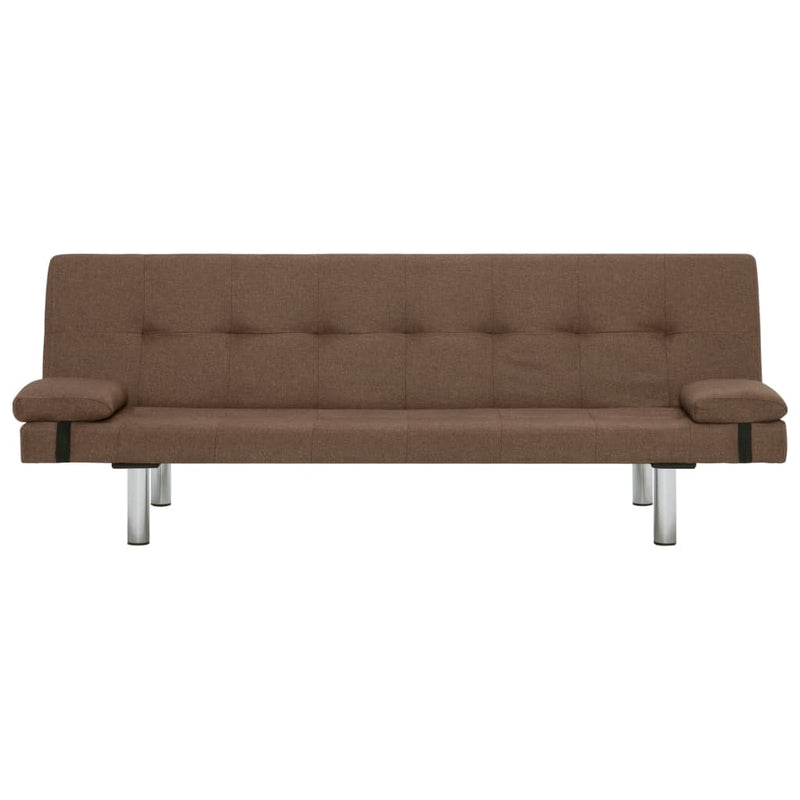 Sofa Bed with Two Pillows Brown Polyester