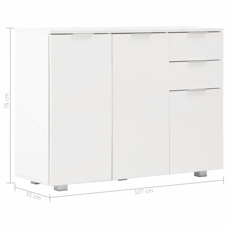 Sideboard High Gloss White 107x35x76 cm