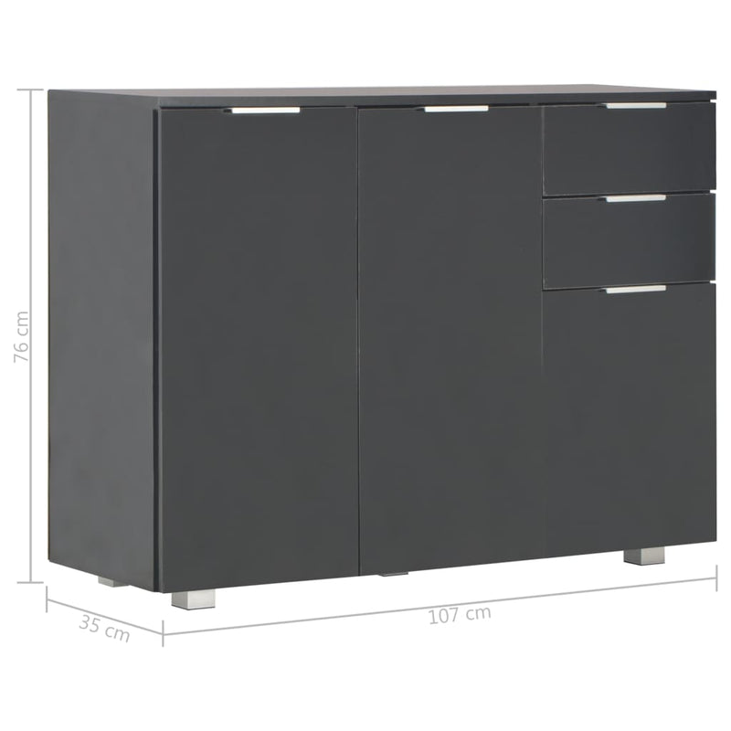 Sideboard High Gloss Black 107x35x76 cm