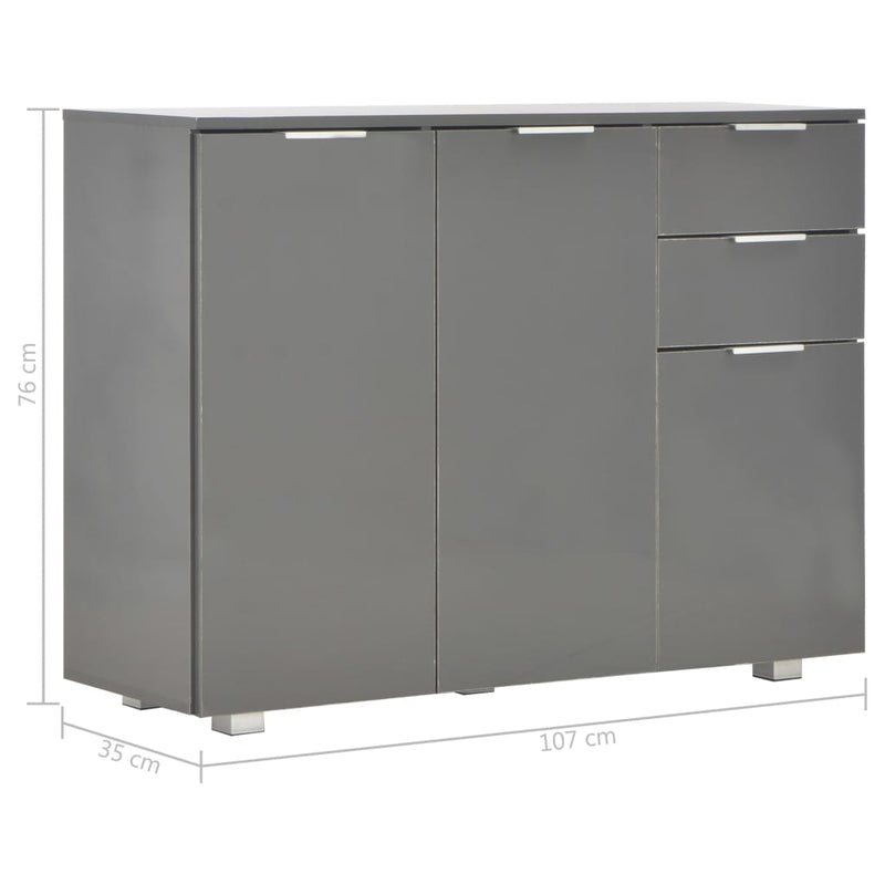 Sideboard High Gloss Grey 107x35x76 cm