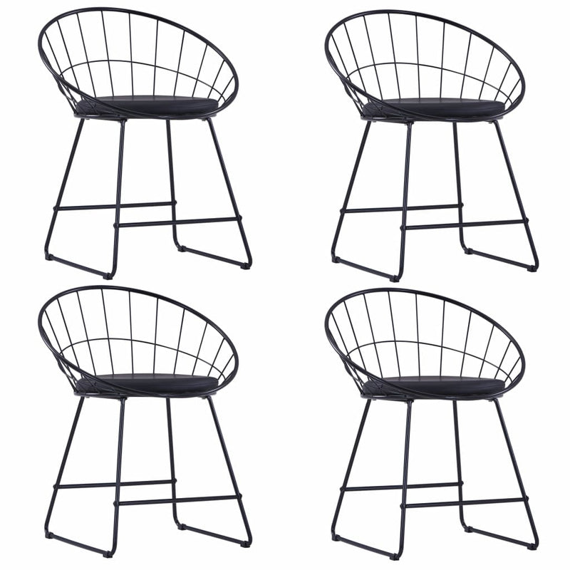 Dining Chairs with Faux Leather Seats 4 pcs Black Steel