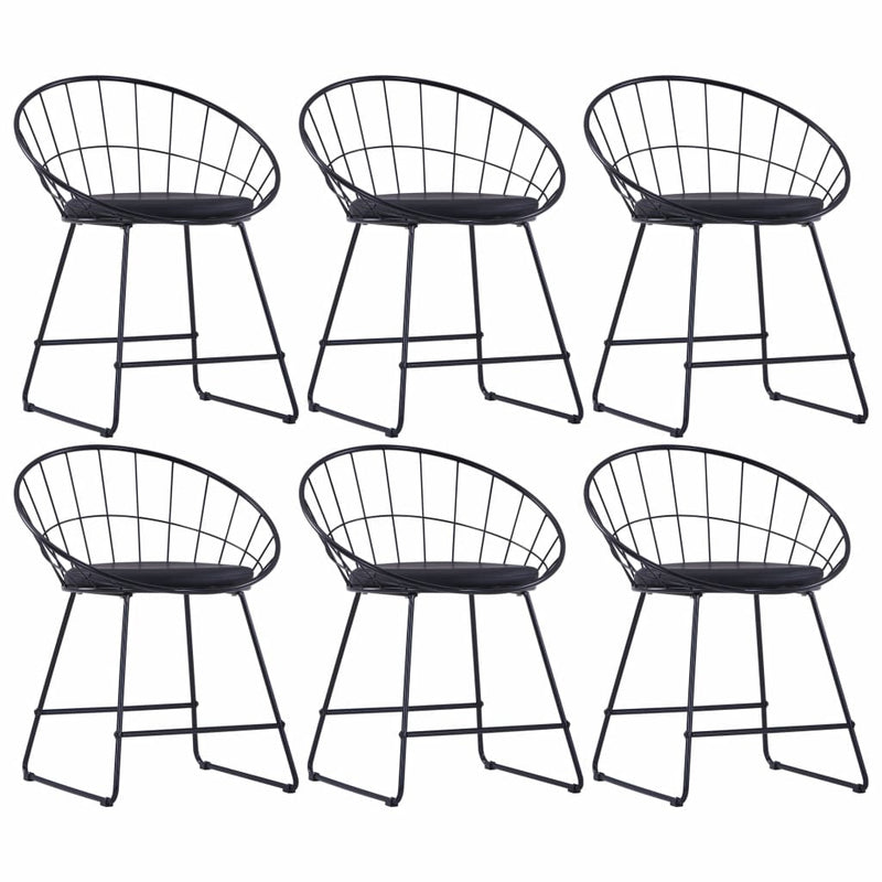 Dining Chairs with Faux Leather Seats 6 pcs Black Steel