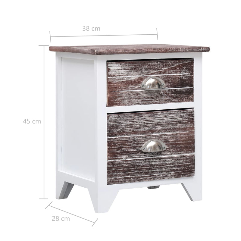 Nightstand Brown and White 38x28x45 cm Paulownia Wood