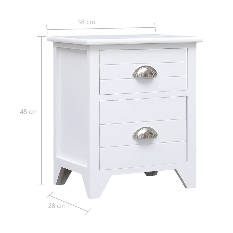 Nightstand White 38x28x45 cm Paulownia Wood