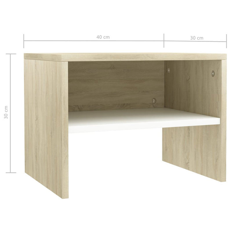 Bedside Cabinets 2 pcs White and Sonoma Oak 40x30x30 cm Chipboard
