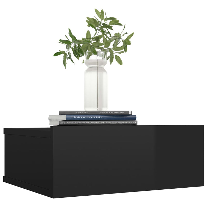 Floating Nightstand High Gloss Black 40x30x15 cm