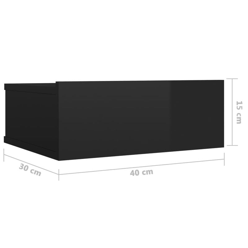 Floating Nightstand High Gloss Black 40x30x15 cm