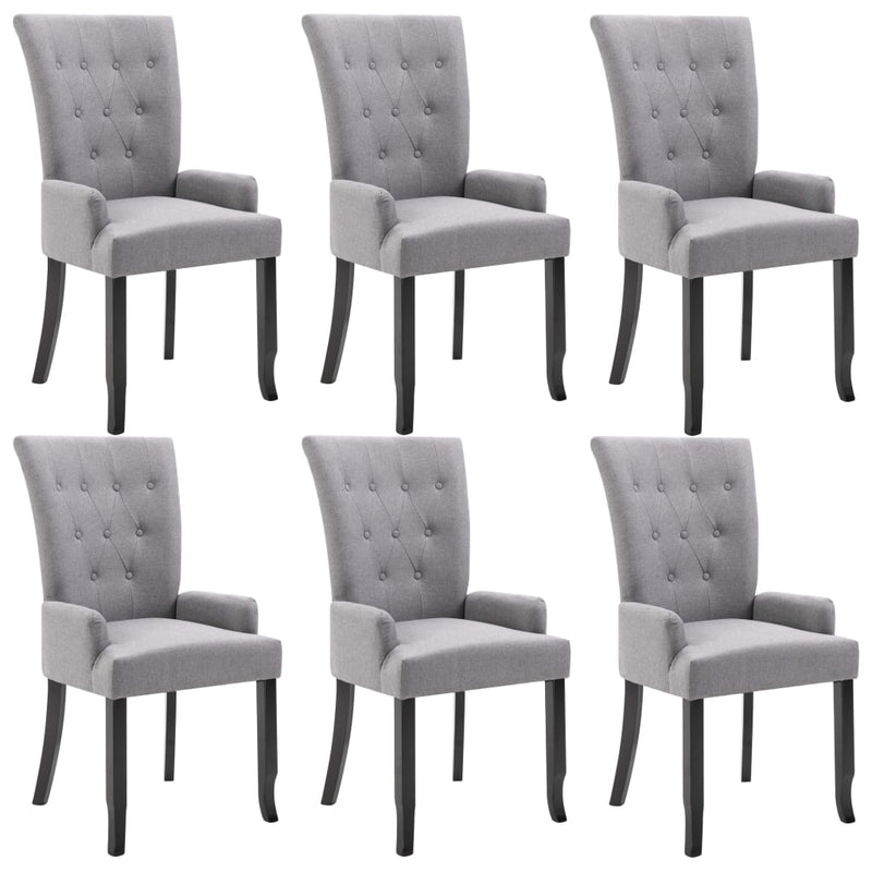 Dining Chairs with Armrests 6 pcs Light Grey Fabric