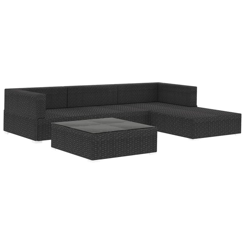 5 Piece Garden Lounge Set with Cushions Poly Rattan Black