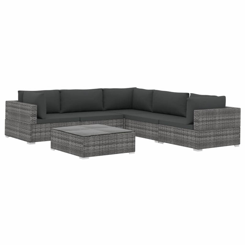 6 Piece Garden Lounge Set with Cushions Poly Rattan Grey