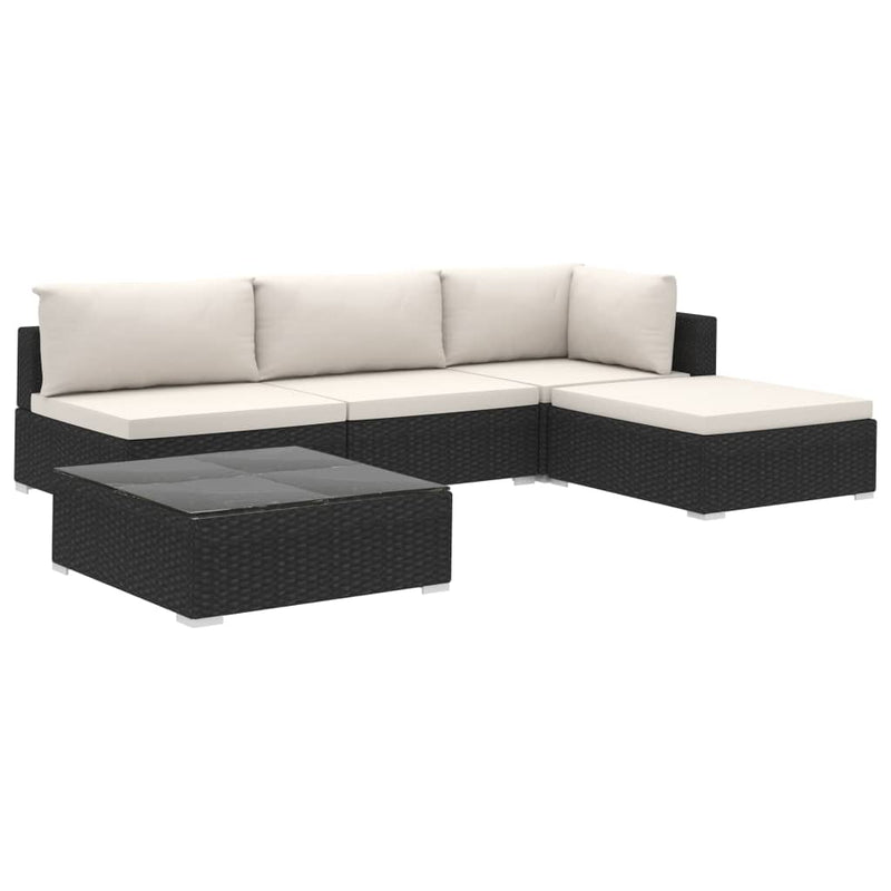 5 Piece Garden Lounge Set with Cushions Poly Rattan Black