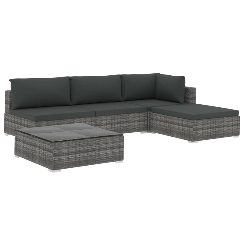 5 Piece Garden Lounge Set with Cushions Poly Rattan Grey