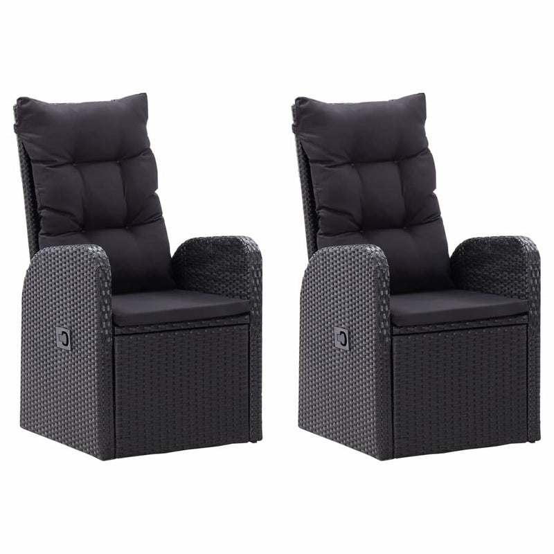 Reclining Garden Chairs 2 pcs with Cushions Poly Rattan Black