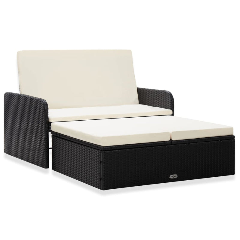 2 Piece Garden Lounge Set with Cushions Poly Rattan Black