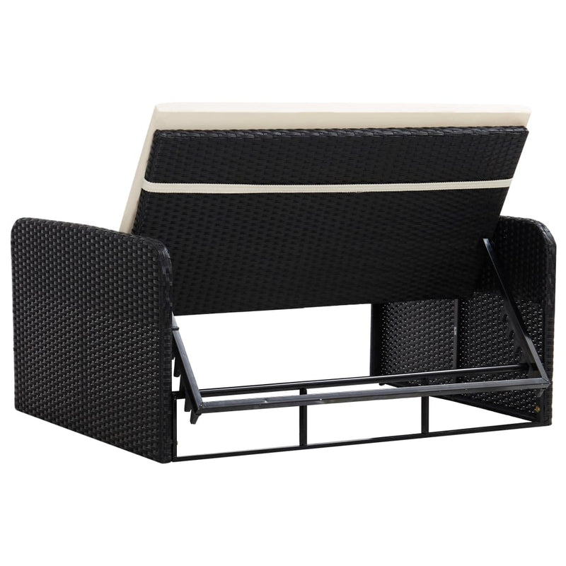 2 Piece Garden Lounge Set with Cushions Poly Rattan Black