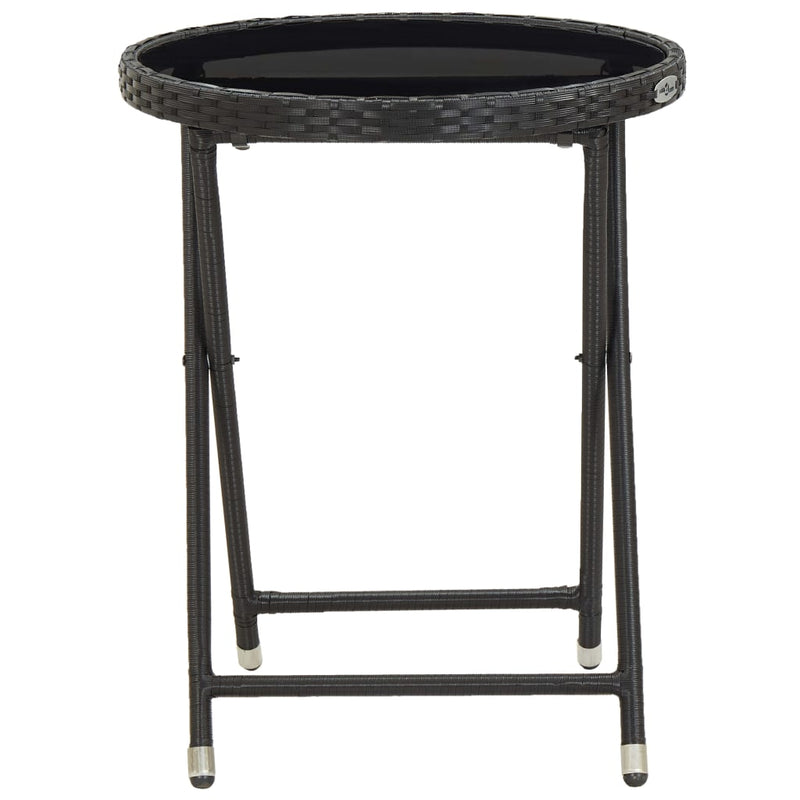 Tea Table Black 60 cm Poly Rattan and Tempered Glass