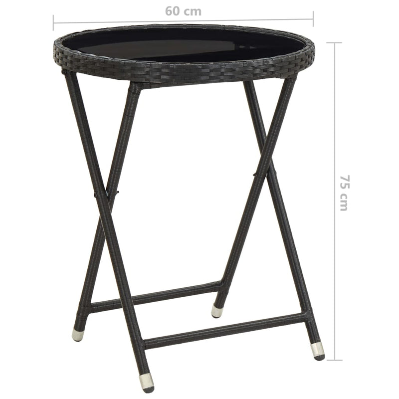 Tea Table Black 60 cm Poly Rattan and Tempered Glass
