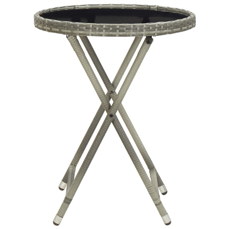 Tea Table Grey 60 cm Poly Rattan and Tempered Glass