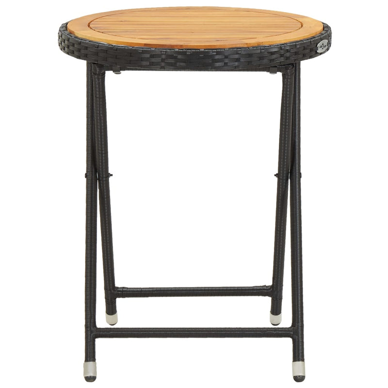 Tea Table Black 60 cm Poly Rattan and Solid Acacia Wood