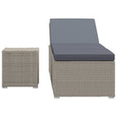 Sun Lounger with Cushion and Tea Table Poly Rattan Grey