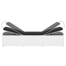 Sun Lounger with Cushion and Tea Table Poly Rattan White