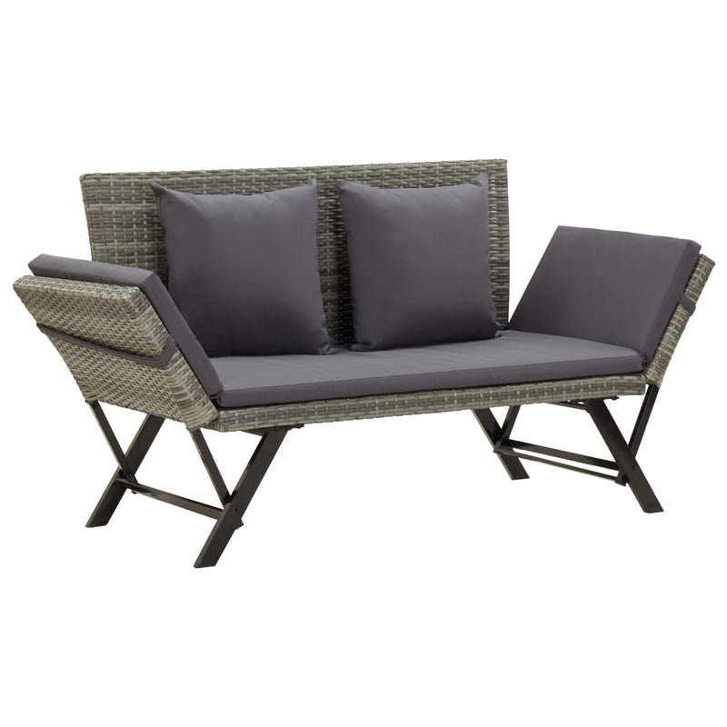 Garden Bench with Cushions 176 cm Grey Poly Rattan