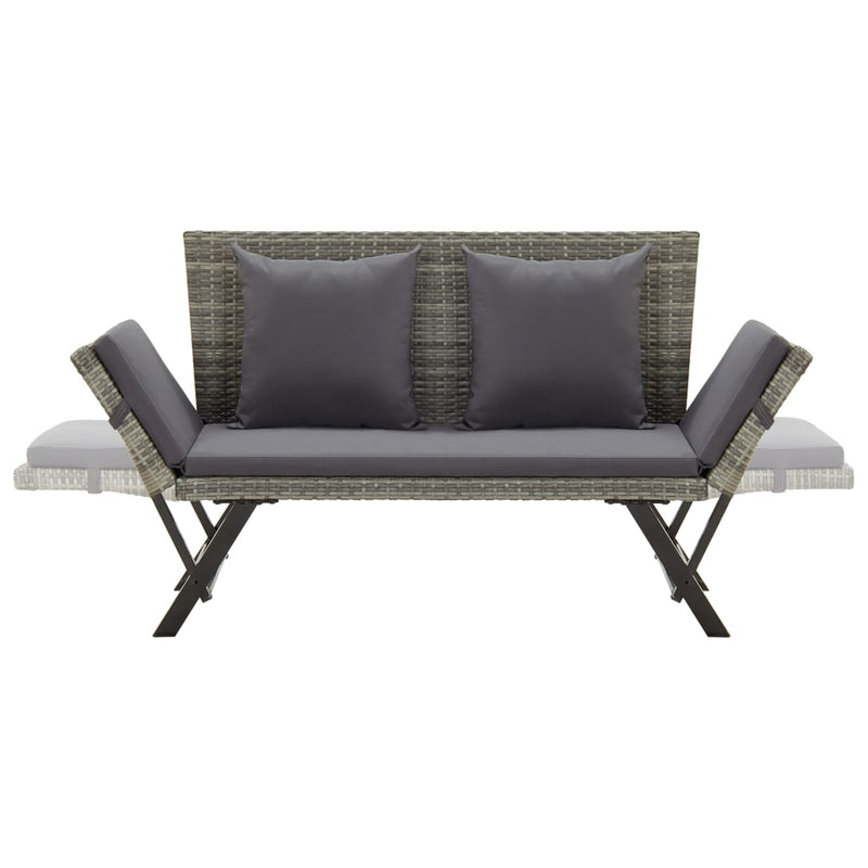 Garden Bench with Cushions 176 cm Grey Poly Rattan