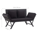 Garden Bench with Cushions 176 cm Black Poly Rattan