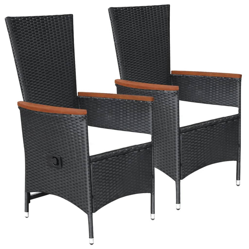 Outdoor Chairs 2 pcs with Cushions Poly Rattan Black