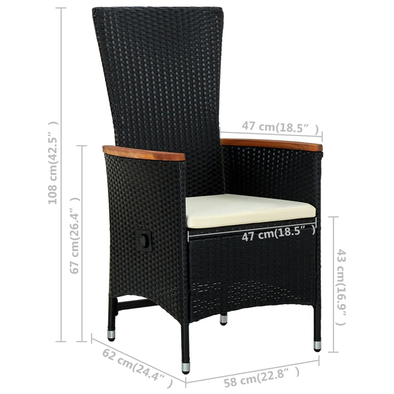 Outdoor Chairs 2 pcs with Cushions Poly Rattan Black