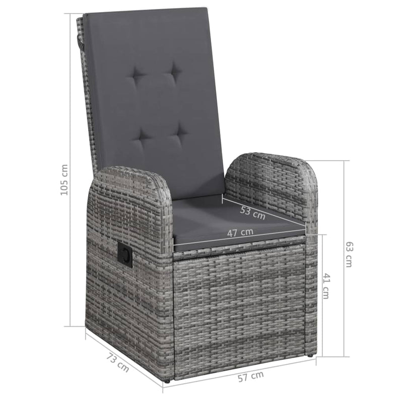 Reclining Garden Chairs 2 pcs with Cushions Poly Rattan Grey