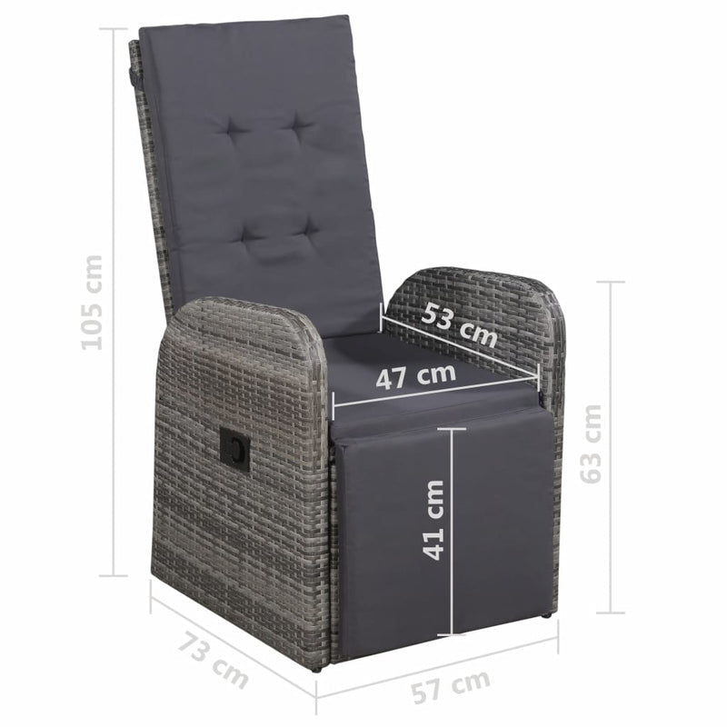 Reclining Garden Chair with Cushion Poly Rattan Grey