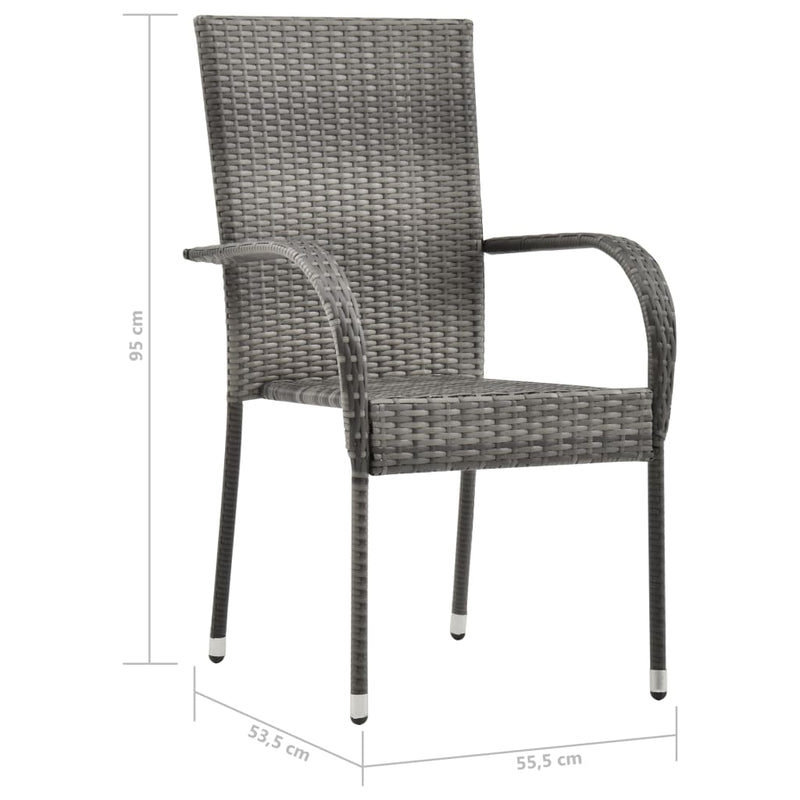 Stackable Outdoor Chairs 2 pcs Grey Poly Rattan