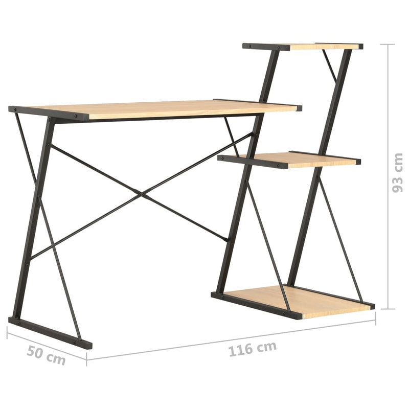 Desk with Shelf Black and Oak 116x50x93 cm