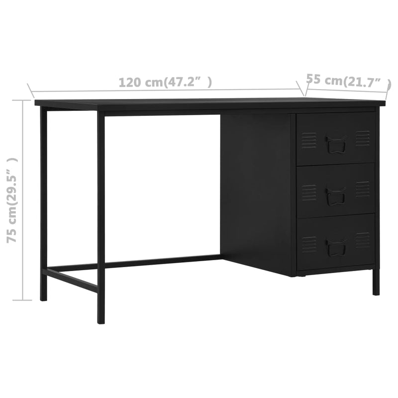 Desk with Drawers Industrial Black 120x55x75 cm Steel