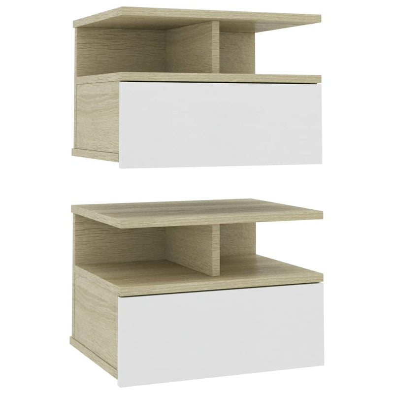Floating Nightstands 2 pcs White and Sonoma Oak 40x31x27 cm